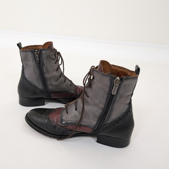 Pikolinos Leather Lace Up Boots Ankle Booties Panelled Oxford Colorblock Grey - Picture 9 of 11
